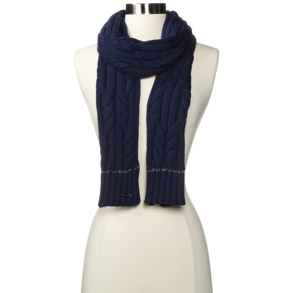 Women's Cable Stitch Scarf With Lurex, Navy, One Size✨ - Picture 1 of 1